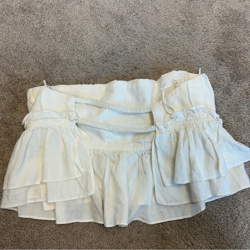 Zara white pleated ruched layered ruffle frill strapless open back top blouse M - Picture 7 of 14